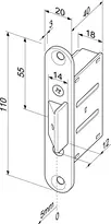 Technische Zeichnung Einsteck-Fallenschloss Modell 807 mit abgerundetem Stulp 807-13-------00