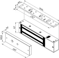 Technical drawing Maxi-magnet 1200 lbs (ca. 5300 N) MAG-1200SM-UL-H