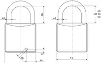 Technische Zeichnung Zylinderhangschloss - System P0 P020,AUS=LH28
