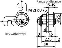 Technical drawing Universal locking lever cylinder - System MK5 2186