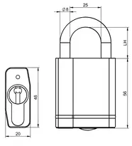 Technische Zeichnung 1 Zylinderhangschloss P016
