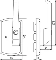 Technische Zeichnung Fenstersicherung Krallfix® 4 9M01,AUS=MIT FG