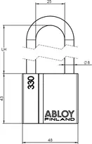 Technische Zeichnung ABLOY PROTEC² Zylinderhangschloss, FST=SEE - System D11 G330,FST=SEE