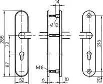 Technische Zeichnung Stahl-Schutzbeschlag mit PZ-Lochung - Drücker/Drücker S303