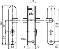 Technische Zeichnung Stahl-Schutzbeschlag mit Zylinderabdeckung - Drücker/Drücker S403