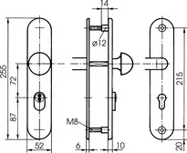 Technische Zeichnung Stahl-Schutzbeschlag mit Zylinderabdeckung - Rundknauf/Drücker S406