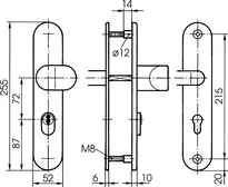 Technische Zeichnung Stahl-Schutzbeschlag mit Zylinderabdeckung - Winkelknauf/Drücker S408