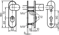 Technische Zeichnung Stahl-Schutzbeschlag mit Zylinderabdeckung - Winkelknauf/Drücker S428