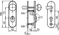Technische Zeichnung Stahl-Schutzbeschlag mit Zylinderabdeckung - Rundknauf/Drücker S4K6,VAR=FS