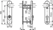 Technische Zeichnung Stahl-Schutzbeschlag mit Zylinderabdeckung - Drücker/Drücker S6B3,VAR=FS