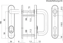 Technische Zeichnung Stahl-Schutzbeschlag mit Zylinderabdeckung - Drücker/Drücker S6B3,VAR=PAN
