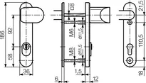 Technical drawing Steel security fitting with cylinder cover - angled knob/handle S6B8,AUS=ZA0-IKON