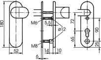 Technische Zeichnung Stahl-Schutzbeschlag - Winkelknauf/Drücker SB28