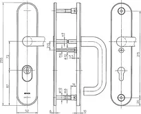 Technical drawing Steel security fitting with cylinder cover - handle/handle SXL3