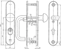 Technische Zeichnung Stahl-Schutzbeschlag mit Zylinderabdeckung - Rundknauf/Drücker SXL6