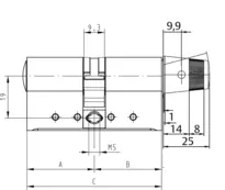Technische Zeichnung 1 Profil-Knaufzylinder - System WSW W534,KNF=92