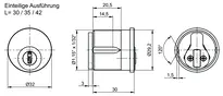 Technische Zeichnung 1 Schraubzylinder CLIQ® Go N093,SERVICE=CLIQGo