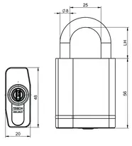 Technische Zeichnung 2 Zylinderhangschloss CLIQ® Go N316,SERVICE=CLIQGo