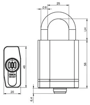 Technische Zeichnung 1 Zylinderhangschloss CLIQ® Go N316,SERVICE=CLIQGo