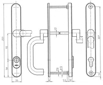 Technical drawing Steel security fitting with cylinder cover - handle/handle SXR3