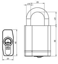 Technische Zeichnung 1 Zylinderhangschloss VERSO®CLIQ V316