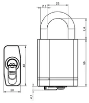 Technische Zeichnung 2 Zylinderhangschloss VERSO®CLIQ V316