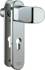 Stahl-Schutzbeschlag mit PZ-Lochung - Winkelknauf/Drücker S6B8,AUS=P