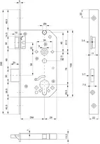 Technische Zeichnung 2 Casa Alpha Panik-Sicherheits-Einsteckschloss 1714PE