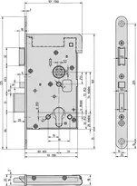 Technische Zeichnung Sicherheitsschloss Mechanik 309 mit B-Funktion 309B_Vollblatt