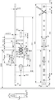 Technical drawing Mechanical high security lock 309NB7 Panik B_309NB7_2FL