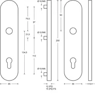 Technische Zeichnung 1 Standard Objektbeschlag für Vollblatttüren H33100112834000