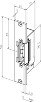 Technical drawing Escape door strike with short, flat striking plate 332.80-09635###