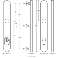 Dessin technique 1 Garniture de sécurité pour portes à profil étroit H83801#52
