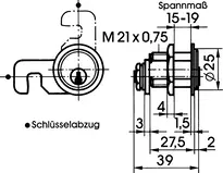 Technische Zeichnung Universal-Schließhebelzylinder - System MK5 2186