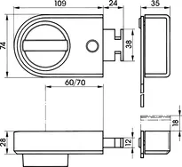 Technische Zeichnung Kastenriegelschloss ohne Zylinder mit Sperrbügel 9132