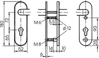Technische Zeichnung Stahl-Schutzbeschlag mit PZ-Lochung - Drücker/Drücker S323