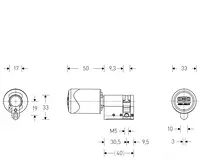 Dessin technique Cylindre électronique à bouton i-turn CH_KESO_E1.05B,_neu_ch