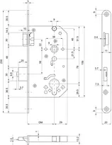 Dessin technique Casa Alpha serrure à entailler de sécurité anti-panique 1714PE-ZF