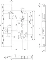 Dessin technique Casa Alpha serrure à entailler de sécurité anti-panique 1717PBe-ZF