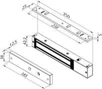 Technical drawing Mini-magnet 600 lbs (ca. 2700 N) MAG-600SM-UL--H