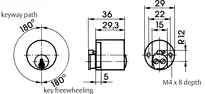 Technical drawing Flush bolt cylinder - system SK6 Z072