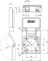 Technical drawing 1 Metal escutcheon with rain protection cover 1256,AUS=30x22-V