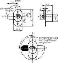 Technische Zeichnung Möbelzylinder - System MK5 2104