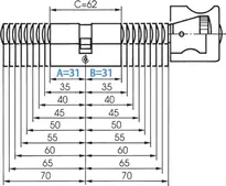 Technische Zeichnung 2 Profil-Knaufzylinder - System R10 R534,KNF=9