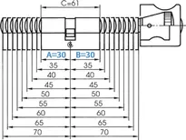 Technische Zeichnung 2 Profil-Knaufzylinder - System P0 P034,KNF=2