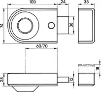 Technical drawing Rim lock without cylinder 9133