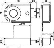 Technical drawing Rim lock without cylinder with security link 9136