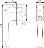 Technical drawing Lockable window handle with push-in-cylinder 9M11