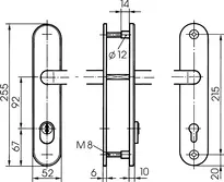 Technische Zeichnung Stahl-Schutzbeschlag mit Zylinderabdeckung - Drücker/Drücker S413