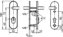 Technische Zeichnung Stahl-Schutzbeschlag mit Zylinderabdeckung - Drücker/Drücker S423
